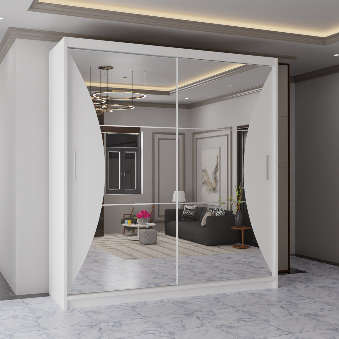 Metro Modern 2 Door Sliding Mirror Wardrobe – Stylish Bedroom Storage in 2 Sizes and 3 Colours White 217cm H x 150cm W x 62cm D