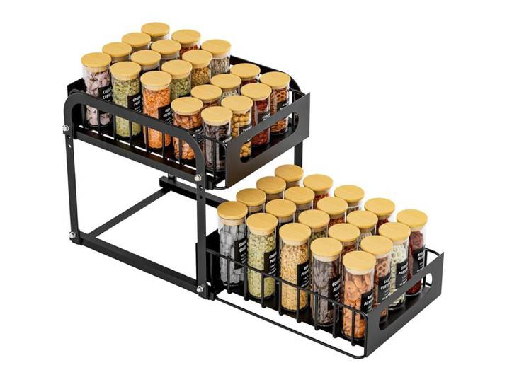 Étagère à épices extensible - Organisateur de cuisine - 2 niveaux - Réglable en hauteur