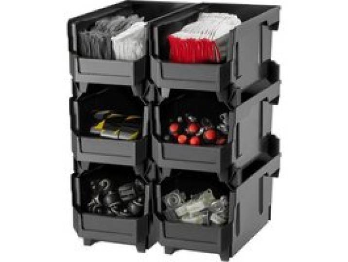 VEVOR Stapelboxen, 377 x 215 x 180 mm (6er-Pack), Lagerboxen, Sichtlagerboxen, Sichtlagerkasten zum Organisieren & Aufbewahren von Kleinteilen, Bürobedarf & anderem Zubehör, Schwarz