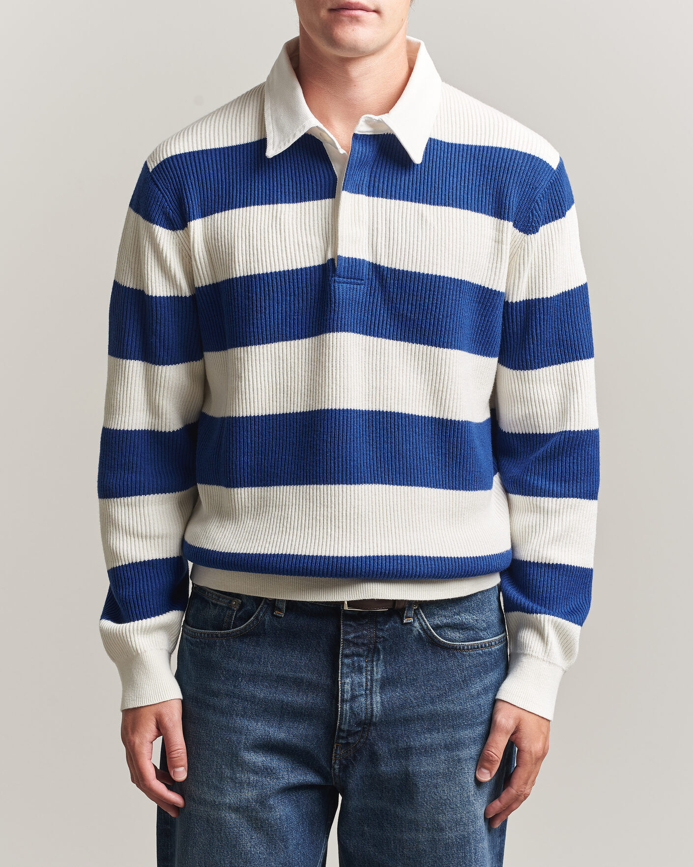 Gant Cotton/Merino Knitted Striped Rugger Cream men M Hvid