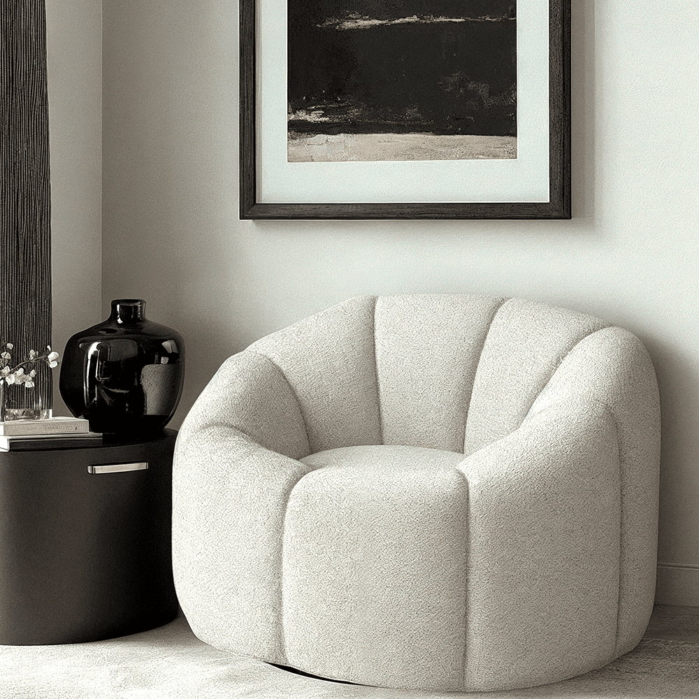Abella Ivory Textured Fabric Swivel Chair