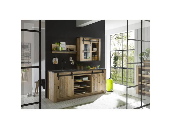 Mid.you Küchenleerblock Sherwood, Anthrazit, Natur, einzeln stellbar, nur wie online abgebildet bestellbar, 201 cm, Küchen, Küchenzeilen & Küchenblöcke, Küchenzeilen ohne Geräte