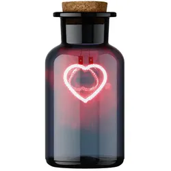 LED-Deko-Glasflasche Liebestrank MAGS braunes Glas, rotes Herz, 13.5 cm