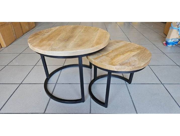 Couchcenter Couchtisch 2er Set Couchtische Satztische Sam Mango Holz Metall (2er Set), 2er Set