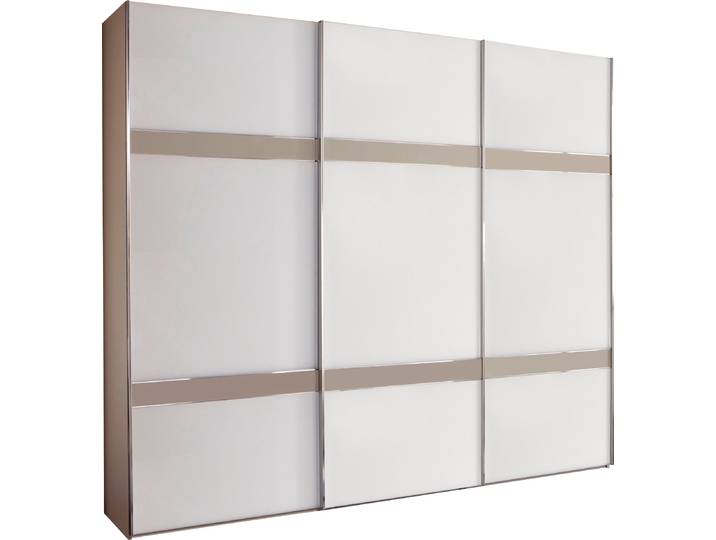 Schwebetürenschrank WIEMANN Rialto , weiss (weiß, glas, kieselgrau, glas), B:246,3cm H:217cm T:67cm, Schränke, Schwebetürenschrank, hochwertige Glasfront mit Querriegeln