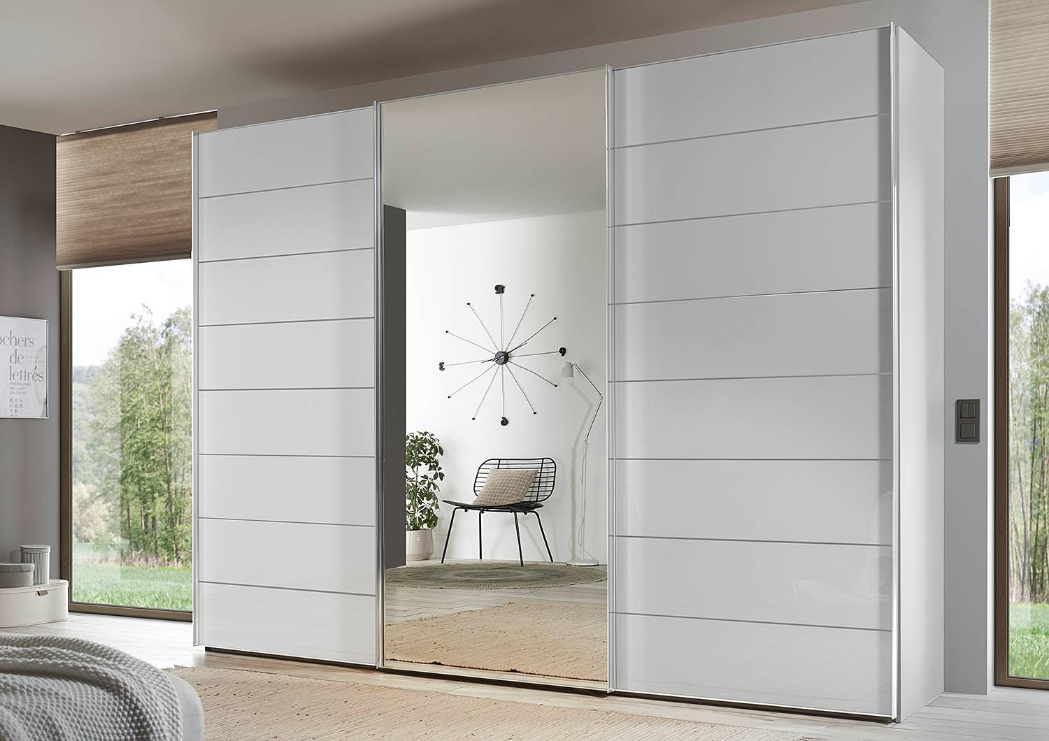 home24 Zweefdeurkast Sonate wit, B: 280 cm, H: 222 cm