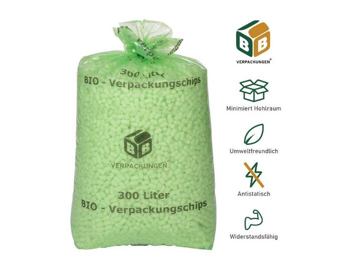 BB-Verpackungen Schutzpolster Helle Bio-Verpackungschips 300 Liter BIG Füllmaterial (6 St), 22 x 30-50 mm