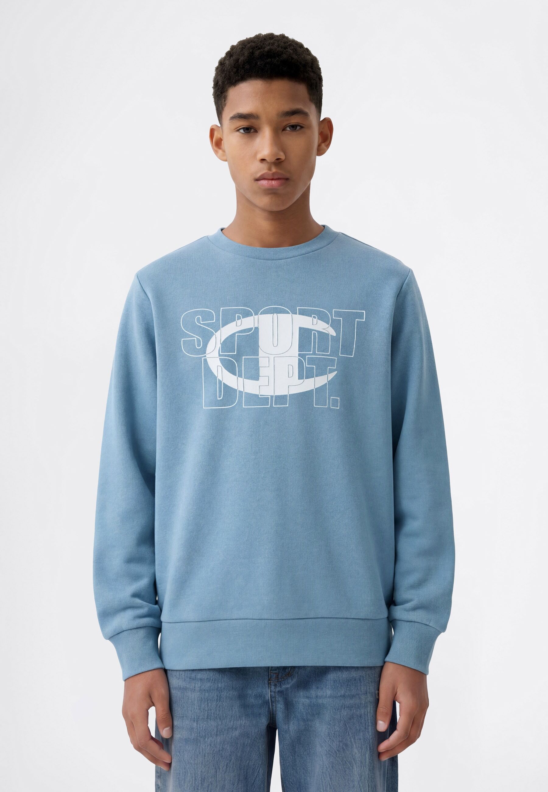 Sweatshirt CHAMPION "SPORTWEAR CREWNECK Standard Fit", Mädchen, Gr. L, blau (wdwb), Obermaterial: 55% Baumwolle, 45% Polyester, Sweatshirts Sweatshirt, für Kinder und Jugendliche wdwb L