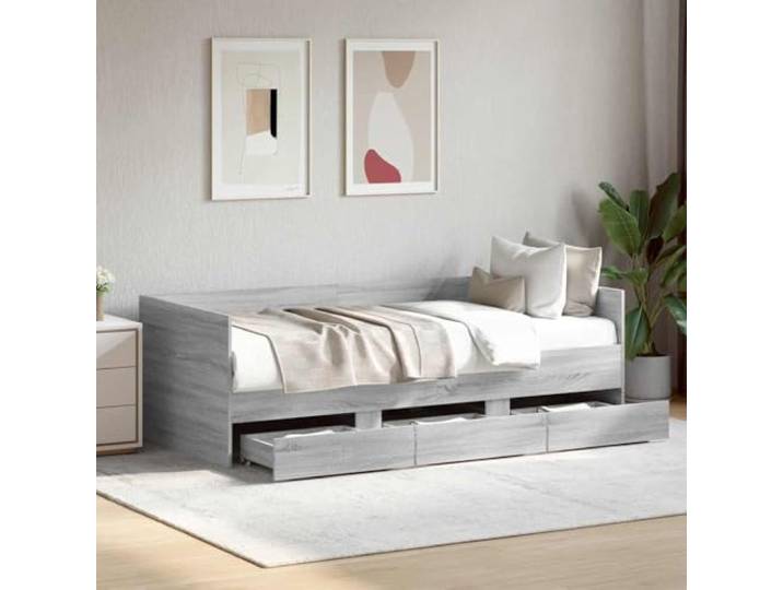 RJPLMFV Tagesbett mit Schubladen, Grau, 90 x 200 cm Ausziehbares Sofa, Rahmen aus Holz, 3 Schubladen mit Rollen, ohne Matratze