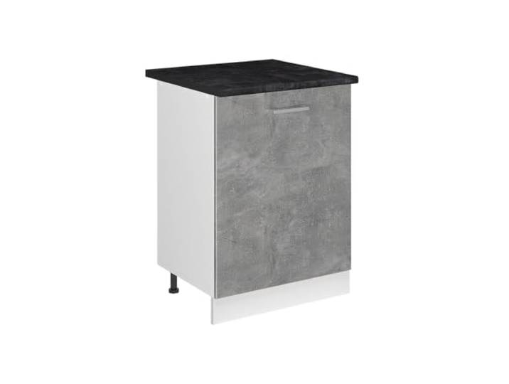 Vicco Küchenunterschrank R-Line, Beton/Weiß 60 cm 1 Tür · Arbeitsplatte Anthrazit · Höhenverst. Füße · 1 Einlegeboden · Frei kombinierbar