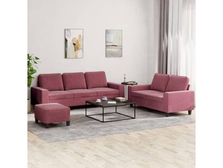HEFZGDB 3-TLG. Sofagarnitur Weinrot Stoff Sofaset Couchgarnitur Wohnlandschaft mit Hocker, strapazierfähiger Bezug atmungsaktiv, Robustes Metallgestell, dick gepolsterte Sitzflächen