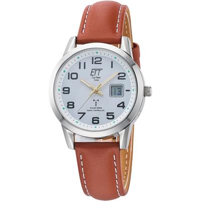 Funkuhr ETT "Gobi Lady", braun (cognacfarben), Armbanduhren, Damen, Funkuhr, Armbanduhr, Damenuhr, Solar, Datum, Lederarmband