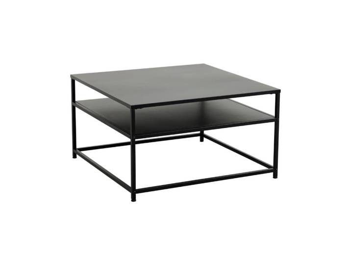 Table Basse Korum Carrée 70 Cm Noire En Acier Avec Étagère De Rangement