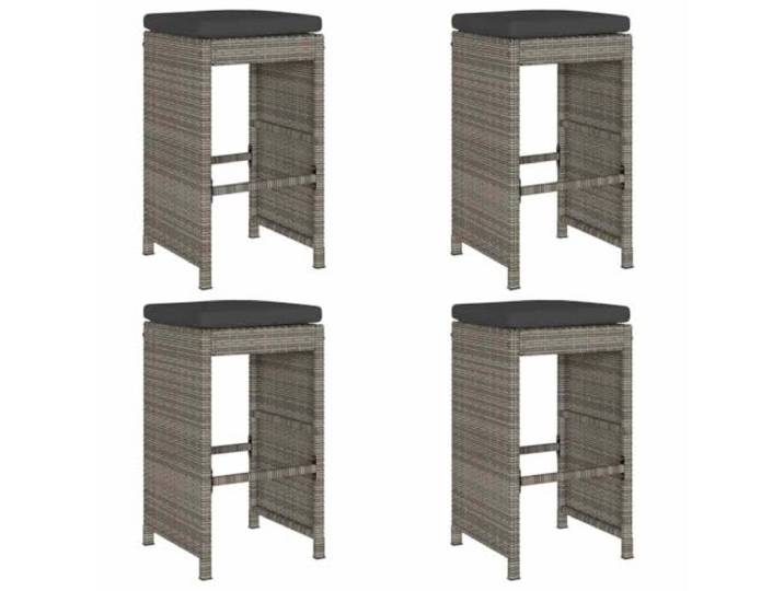 ZQQLVOO Garten Barhocker Set 4 STK. Grau PE Rattan Mit Abnehmbaren Waschbaren Kissen, Pulverbeschichteter Stahlrahmen, Wetterbeständig, Belastbar Bis 110 Kg