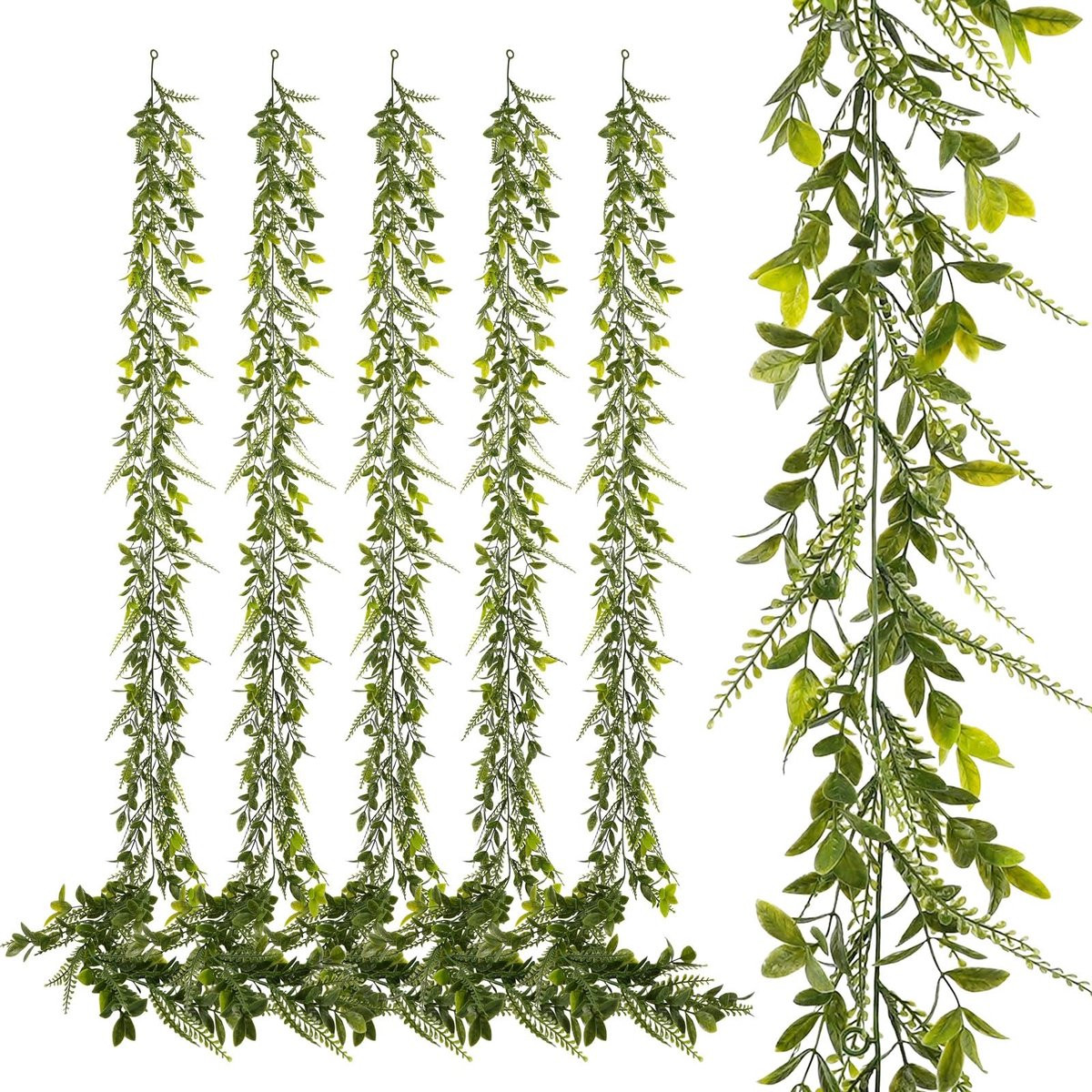 Set van 6 groene kunstplant garlands van 1,7 m voor decoratie