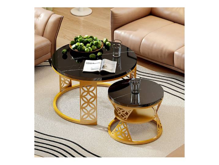 STILVORA Couchtisch Wohnzimmertische runde Satztisch Marmoroptik mit Bodenschutz,Sofatisch (Platzsparendes Design), Hitzebeständige, leicht zu reinigende Desktop