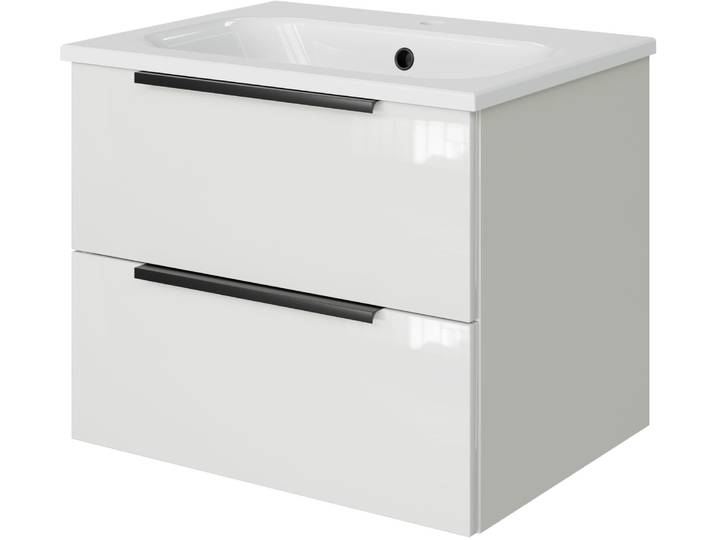 Badmöbel-Set SAPHIR Mineralmarmor-Waschtisch mit Waschtischunterschrank , weiss (schneeweiß glanz), B:61cm H:50cm T:46cm, Holzwerkstoff, Kastenmöbel-Sets, Badmöbel-Set