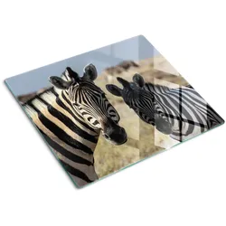 GLASPLATTE 60x52 cm Zwei Zebras
