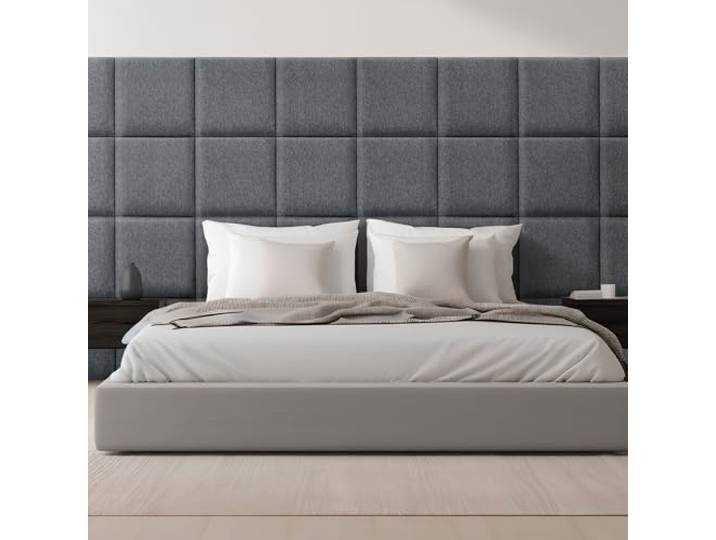 [neu.haus] Wandkissen Carpino 4er Set 30 x 30 cm Wandpolster Textil Dunkelgrau Wandpaneele gepolstert Kopfteil für Bett Polsterpaneel zum Kleben