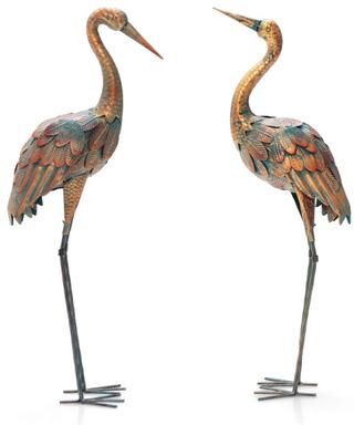 Costway Set of 2 Crane Garden Statues Standing Metal Crane Sculptures Bird