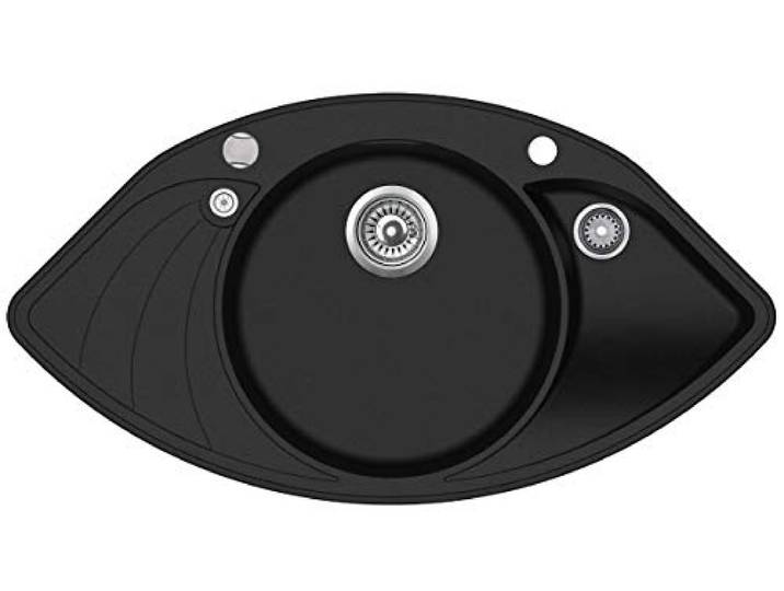Victory W-CORNER Granitspüle 94,5x50,5 cm Küchenspüle Einbau Spülbecken ab 90er Schrank inkl. Drehexcenter (black)