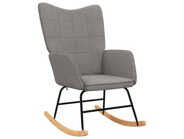 Schaukelstuhl mit Stoff gepolstert Taupe mit Holzböden Stahlrahmen, Holzkufen, quadratische Nähte, Schwammfüllung, modernes Design