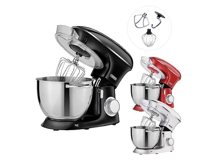 Arebos Küchenmaschine 1500W Knetmaschine mit 8L Edelstahl-Rührschüssel Küchenmixer mit Rührhaken, Knethaken, Schlagbesen und Spritzschutz 6 Geschwindigkeiten Teigmaschine Schwarz