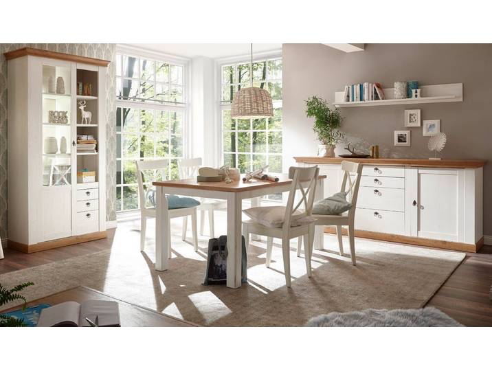 Furn.Design Esszimmer-Set Hemsby, (in Pinie weiß und Wotan Eiche, 4-teilig), Landhausstil
