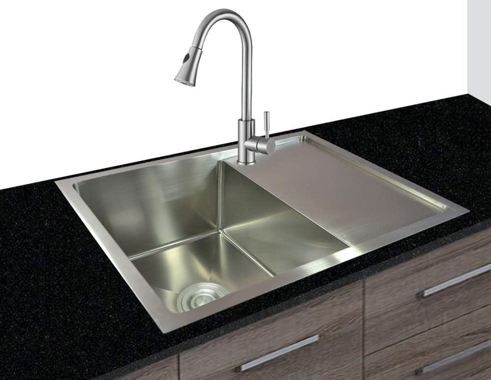 1x Einbauspüle Edelstahl 304, 0,8mm Einbauspüle Spülbecken Spüle Edelstahlspülbecken eckig 1 Becken Ablagefläche Unterbau 65 x 50