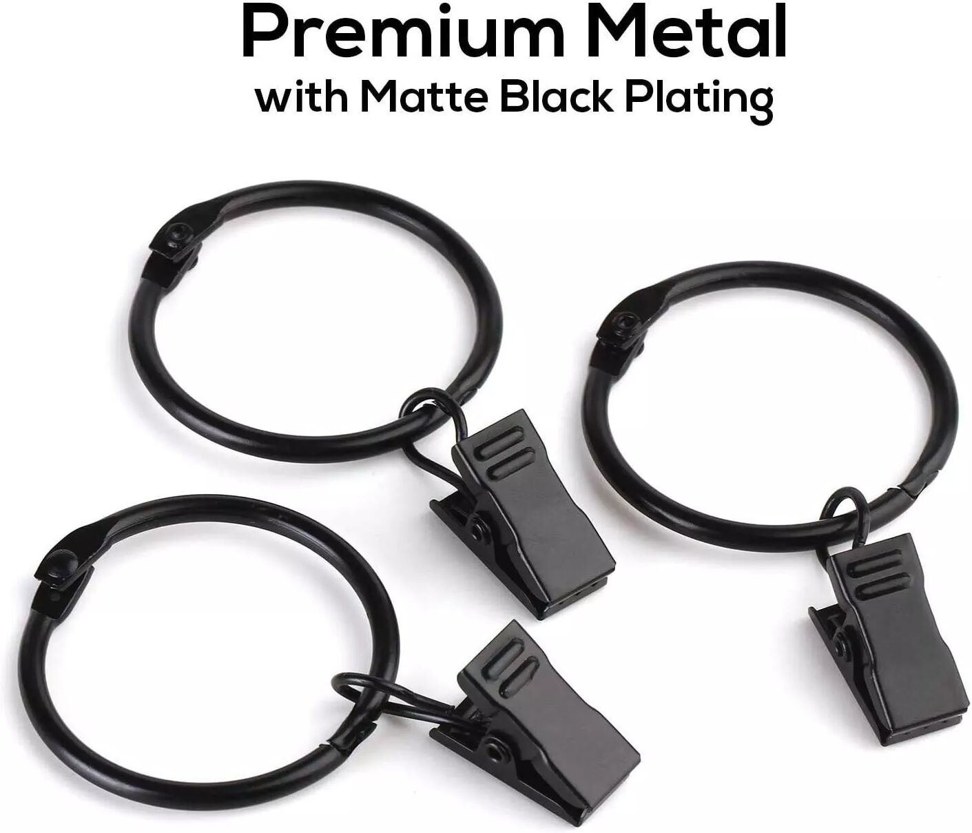 INF Anneaux de rideaux avec clips noir 20 pièces