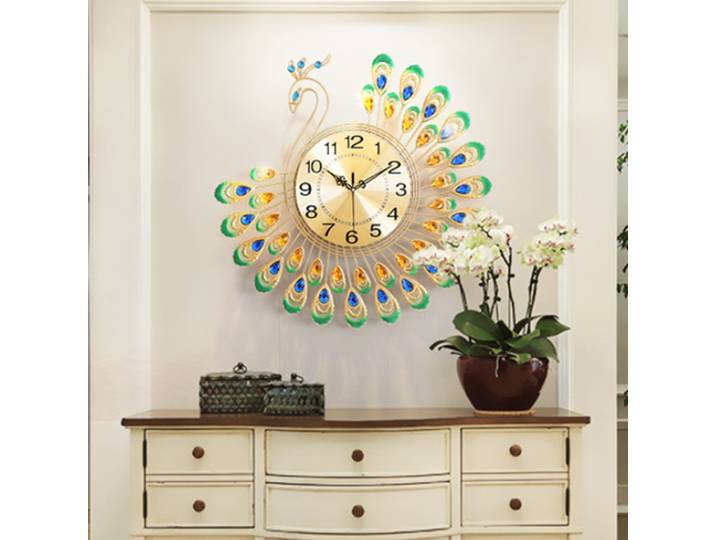 Horloge Murale Silays euse en Métal de 15 Pouces, Horloge Murale Paon 3D Créative pour Décor de Salon, Bricolage Moderne, Art de Fond, Décoration de Maison