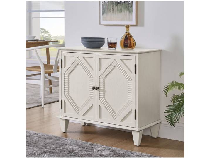 Buffet bas - Bahut vintage blanc antique - 2 portes etagere reglable
