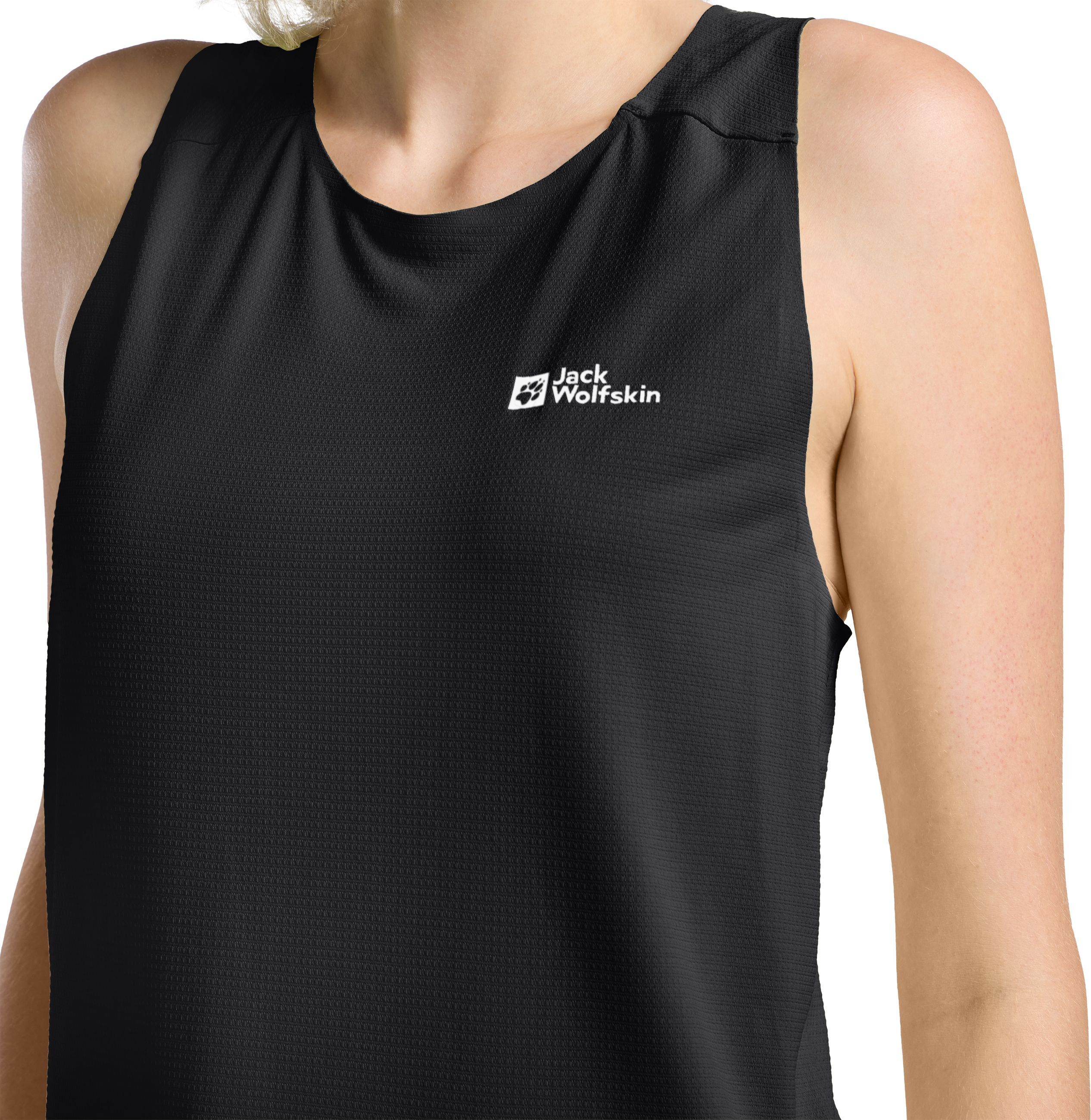Tanktop JACK WOLFSKIN "PRELIGHT STRIDE TANK W", Damen, Gr. L (42/44), schwarz, Obermaterial: 100% Polyester, Tops Tanktop schwarz L (42/44)