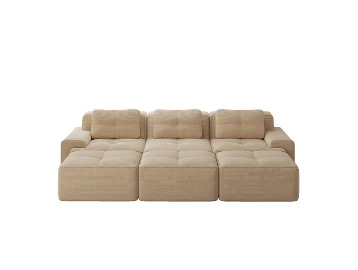 Flora Grace Sofa in Beige aus Cord mit Schlaffunktion und 4 Paketen, 177x69x293 cm, Wohnzimmer, Sofas & Couches, Sofas