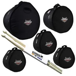 ahead Armor ARSET-5 Drum Case Set Rock mit Drumsticks (Schlagzeug), Instrumententasche + Koffer, Schwarz
