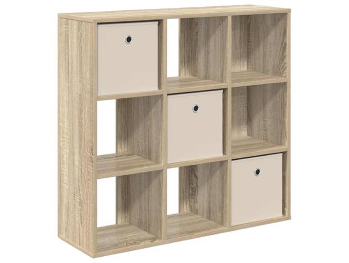 KPOTUERTU Sideboard Sonoma-Eiche 88,5 x 29 x 84,5 cm Holzwerkstoff, versenkte Griffe, Regale, Wohnzimmer, Innenbereich, Montage zu zweit, Bücher, Deko