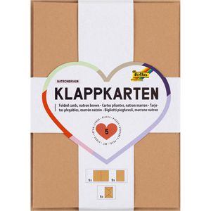 Folia Faltkarten 150598, 220g/m², natronbraun, 10,5 x 14,8 cm (A6) blanko, 5 Karten + 5 Umschläge