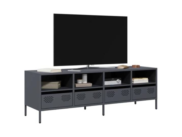 Xolmizyn TV-Schrank, Lowboard aus Stahl, 4 Fächer & 4 Schubladen Industrie-Stil, Höhenverstellbare Füße, Robustes Metall