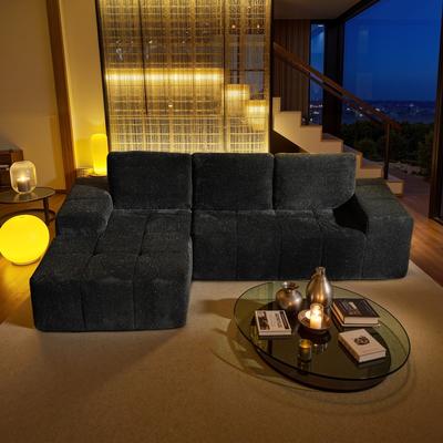 HOOOWOOO Modern Sparkly Velvet Fabric Chaise Sofa