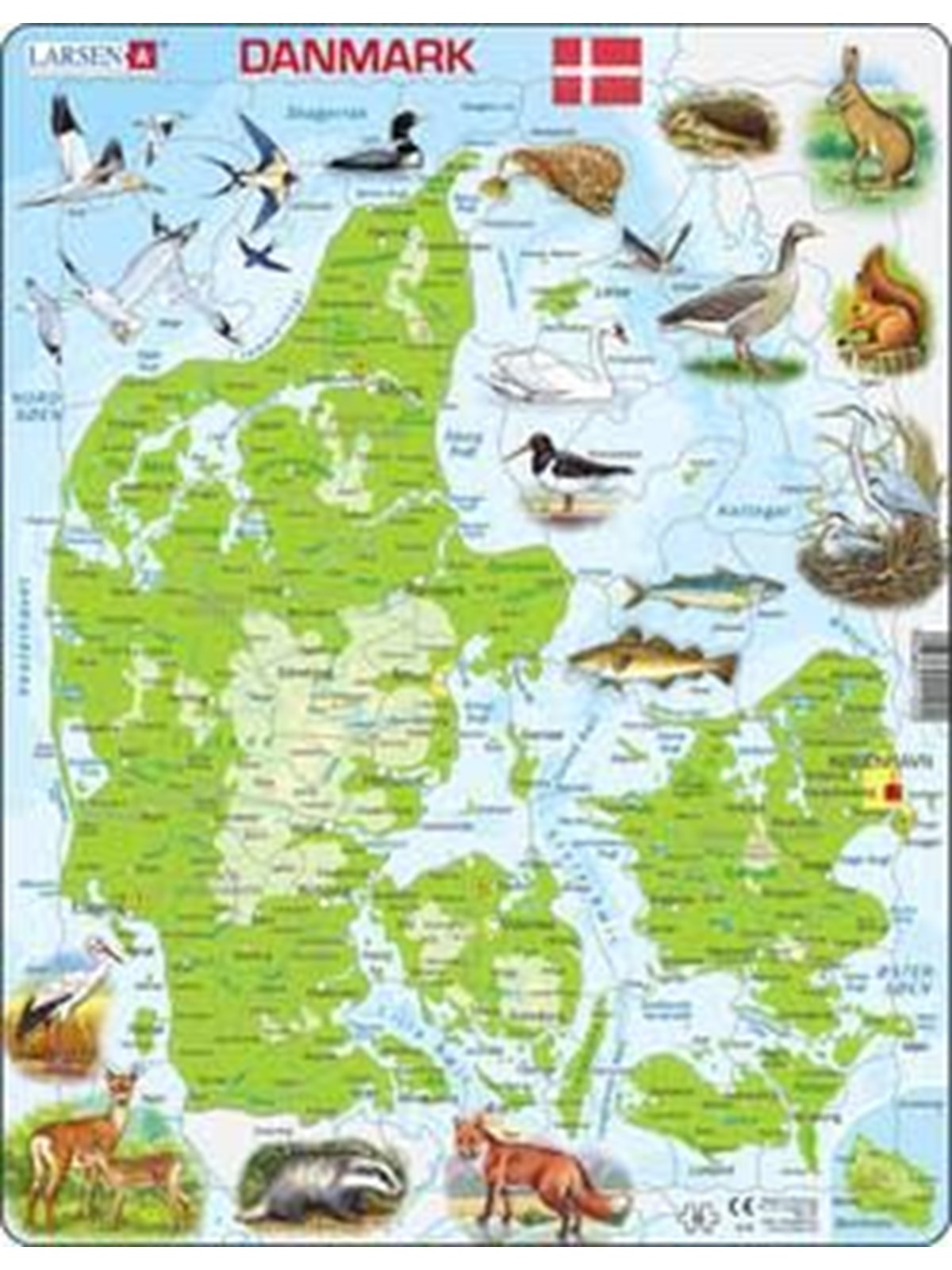 Larsen Puzzles Puzzle Denmark physical with animals - 66 pieces Maxi (36.5x28.5 cm) 2D Puzzles
