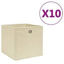 vidaXL Aufbewahrungsboxen, 28x28x28 cm, Vliesstoff, creme, mit Deckeln, 10 Stück