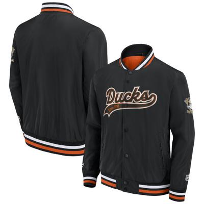 Bomberjacke FANATICS "Fanatics Jacke Anaheim Ducks Sateen", Damen, Gr. S, schwarz, Popeline;Jersey, 100% Polyester, Jacken Bomberjacke