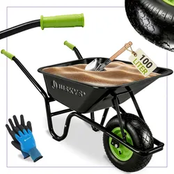 Juskys Schubkarre Garden - 100 Liter - 250 kg - Luftreifen mit Metall Felge - Wanne verzinkt Schwarz
