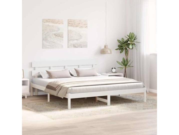 KTHLBRH Bettgestell weiß 180 x 200 cm Massivholz Kiefer Mit Kopfteil, modernes Design, einfache Pflege, Kapazität 200 kg