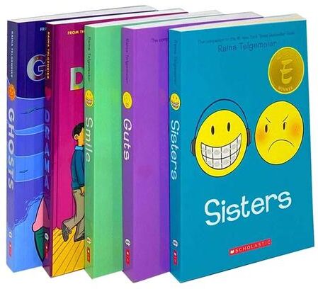Scholastic Raina Telgemeier Collection 5 Books Set - Smile, Drama, Sisters, Ghosts, Guts