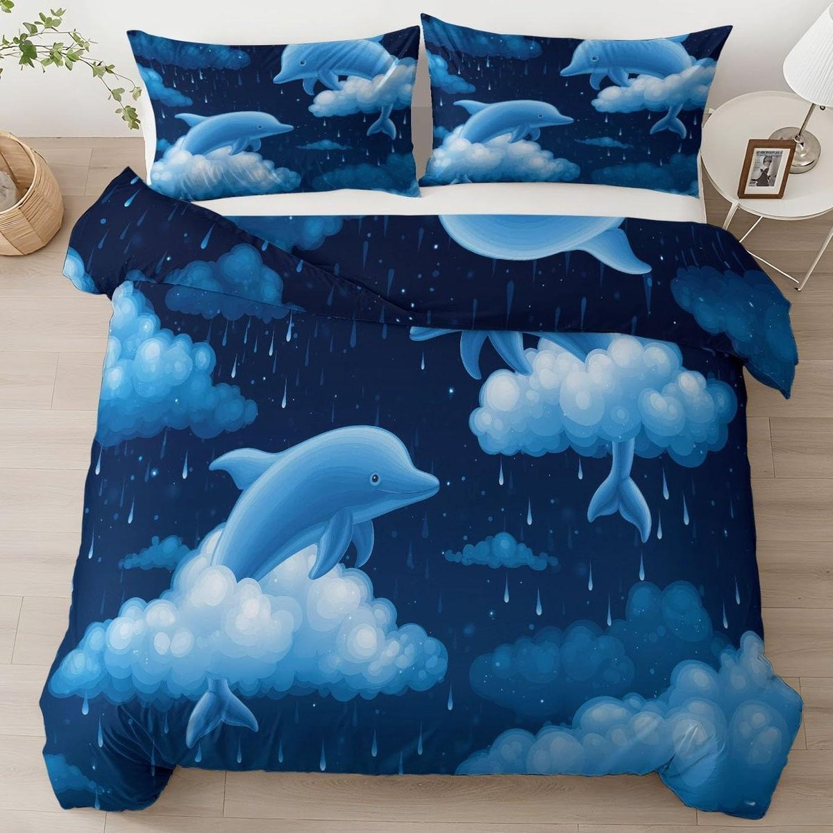 Omkeerbaar donkerblauw dekbedovertrek set voor volwassenen, 200 x 200 cm