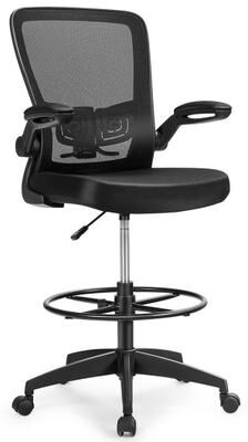 Costway Height Adjustable Drafting Chair with Flip Up Arms-Black