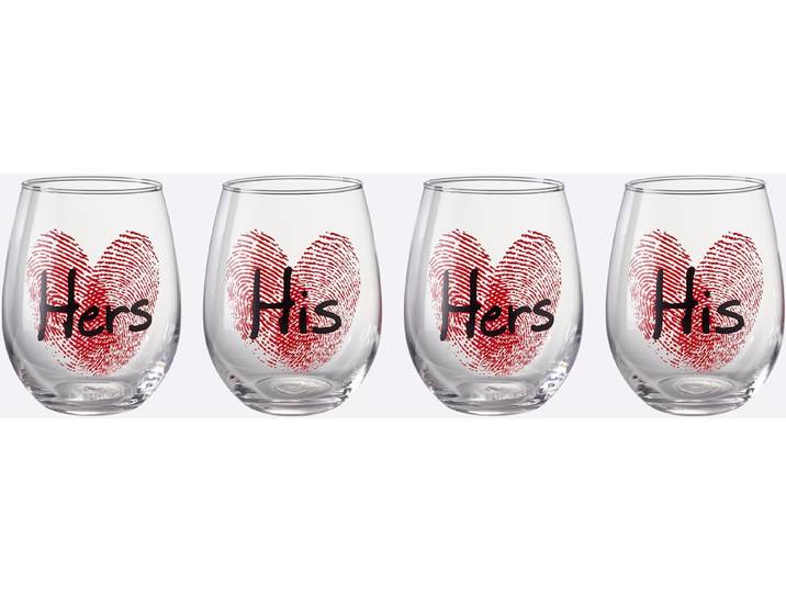 Gläser-Set, rot (transparent, bedruckt), B:9,5cm H:12cm, Glas, Trinkgefässe, Gläser-Set