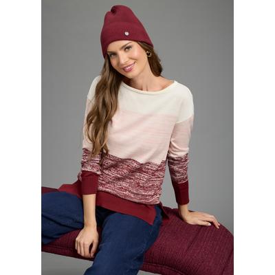 Strickpullover LAURA SCOTT "mit breiten, melierten Streifen", Damen, Gr. 48/50, rot (weiß, rosa, bordeaux mélange), Feinstrick, Obermaterial: 50% Baumwolle, 50% Polyacryl, gestreift, meliert, figurumspielend Po-bedeckend, U-Boot-Ausschnitt,...