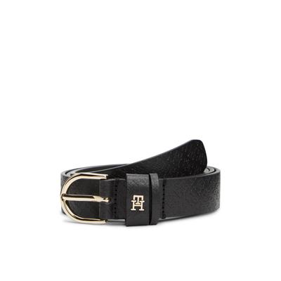 Ledergürtel TOMMY HILFIGER "EFFORTLESS 2.5 MONO", Damen, Gr. 125, schwarz, Web, Rindsleder, unifarben, Gürtel Ledergürtel, Größenverstellbar durch Schnalle